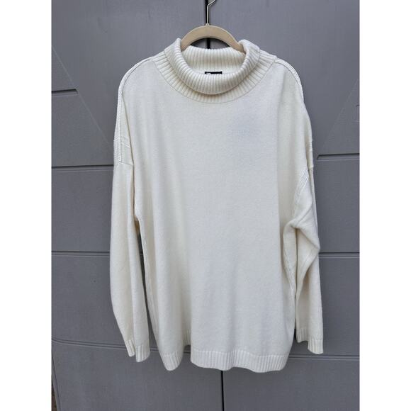 The Kooples Women’s Mock-Neck Cashmere-Blend Oversized Minimalist Sweater Ecru L - Picture 6 of 16